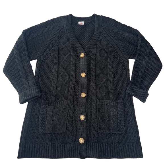 wonder nation Sweater Girls’ Cable Knit Cardigan Black Youth XL 14 16 Plus - Picture 3 of 15